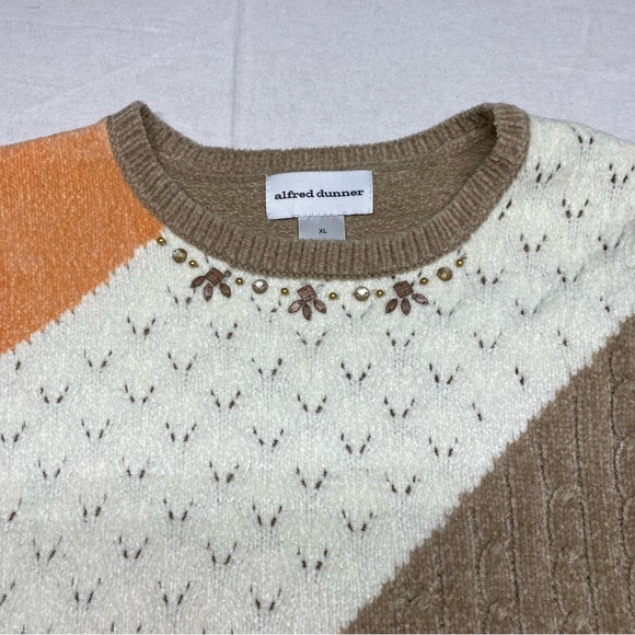 Alfred Dunner Color Block Sweater Embellished Neckline Size XL Pullover Crewneck - Picture 3 of 12